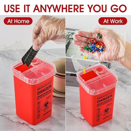 Contenitore per oggetti taglienti con coperchio a doppia anta e meccanismo di chiusura per lo smaltimento di rifiuti taglienti, 1 quarto di gallone
