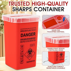 Sharps Container with Split Lid Design and Locking Mechanism for Sharp Waste Disposal, 1 Quart