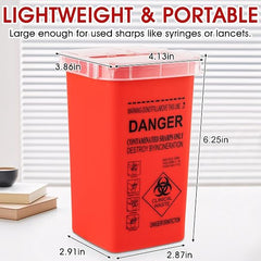 Sharps Container with Split Lid Design and Locking Mechanism for Sharp Waste Disposal, 1 Quart