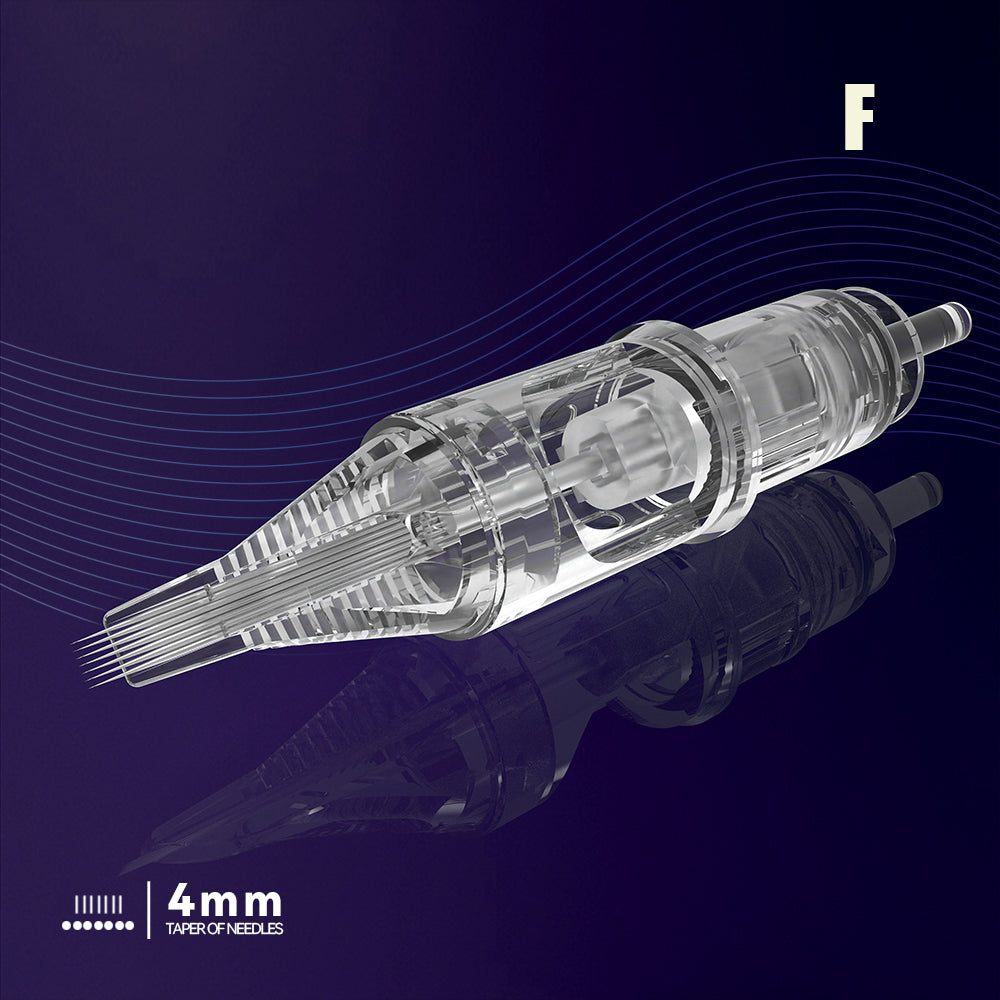 T&T AWE Series Tattoo Needle Cartridges Flats (F) with dual patented ink reservoir and stabilizing membrane
