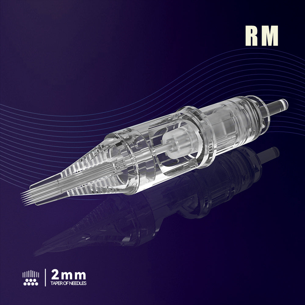 T&T AWE Series Tattoo Needle Cartridges Round Curved Magnum RM with dual patented ink reservoir and stabilizing membrane