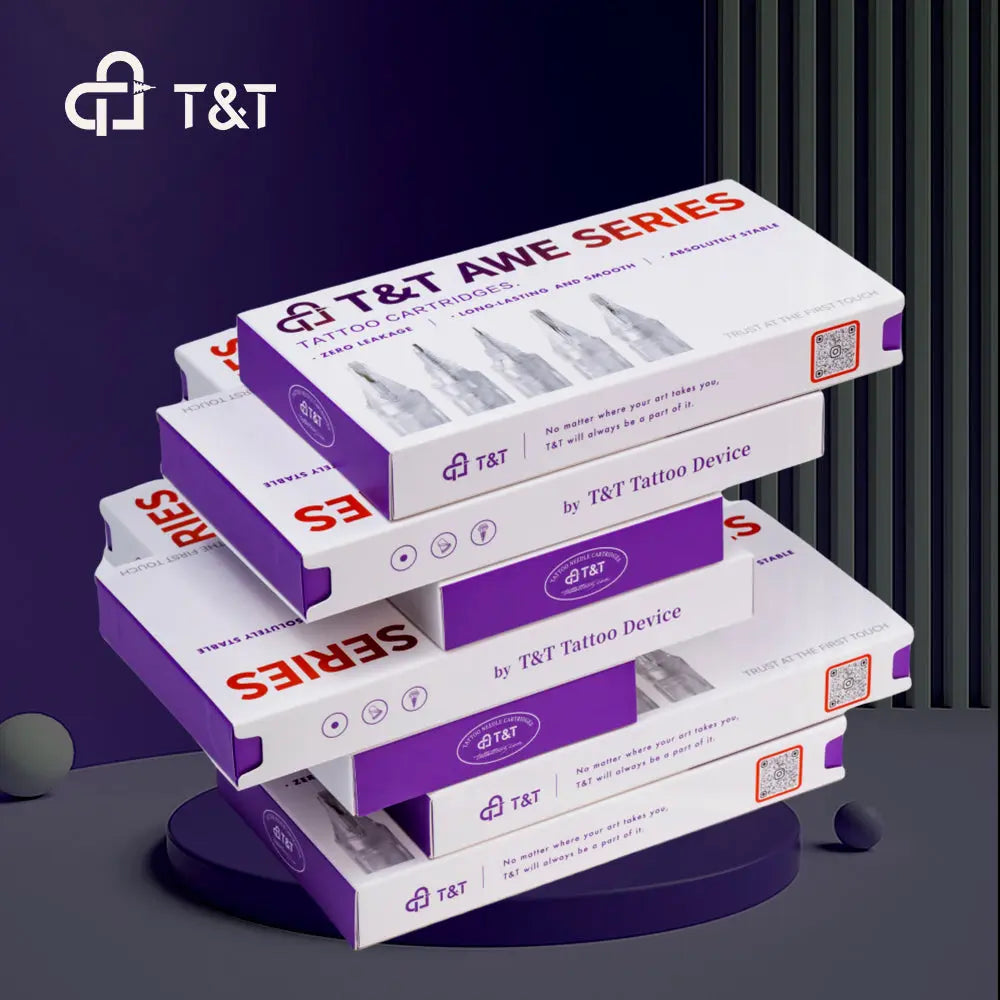 T&T AWE Series Tattoo Needle Cartridges Trial Kit-RL with dual patented ink reservoir and stabilizing membrane