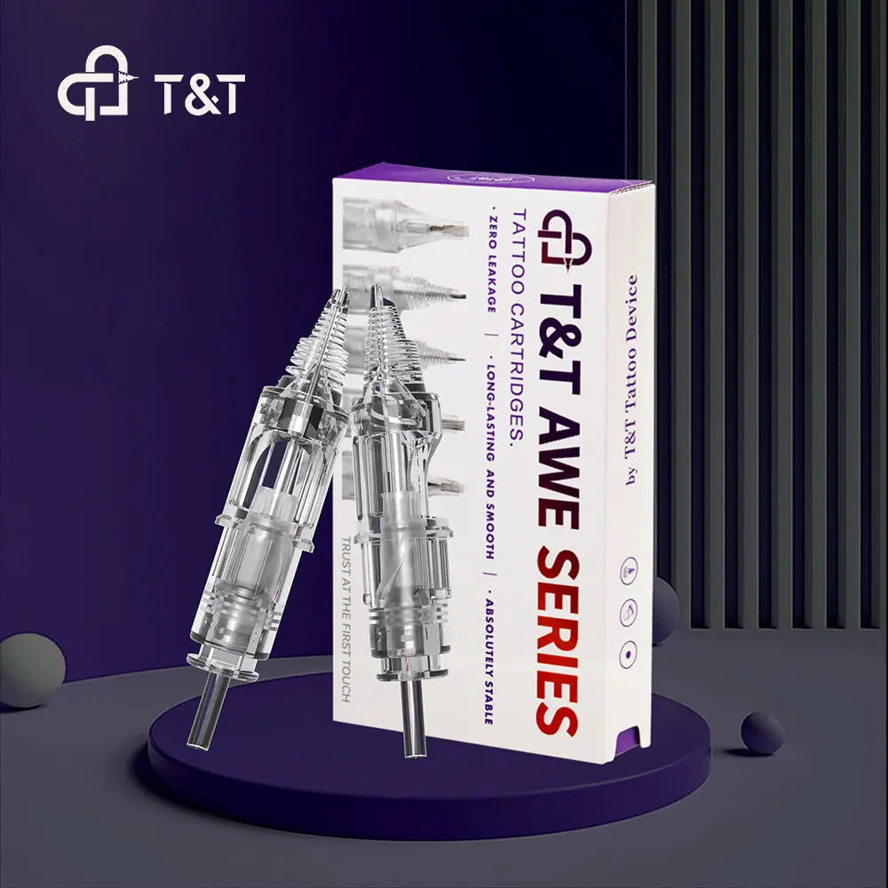 T&T AWE Series Tattoo Needle Cartridges Trial Kit-RL with dual patented ink reservoir and stabilizing membrane
